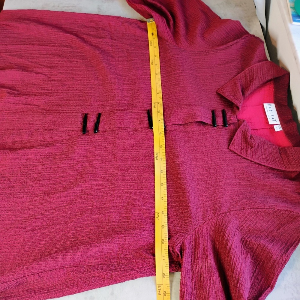 Habitat Tunic Top Red Pucker Weave Textured Chopstick Buttons Lagenlook Artsy L - Picture 9 of 9